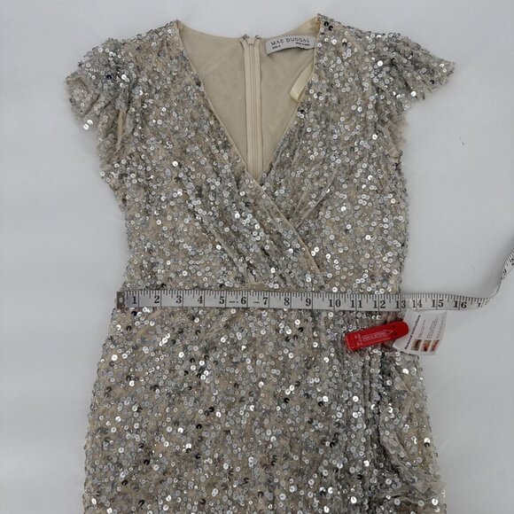 SOLD Mac Duggal Size 8 Sequined Faux Wrap Ruffle Cap Sleeve Gown Dress 70113 - Picture 10 of 11